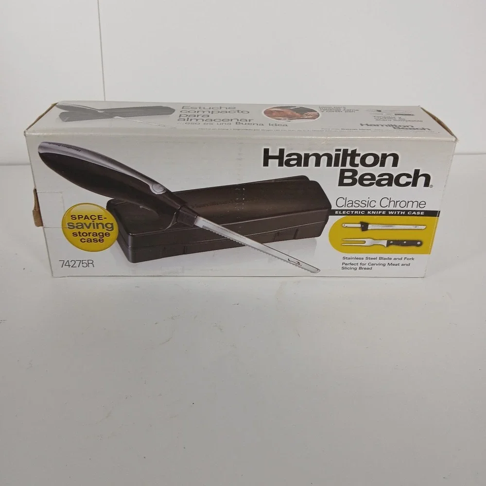 Hamilton Beach Electric Knife & Fork Set w Case, Chrome - Meat & Bread Carving